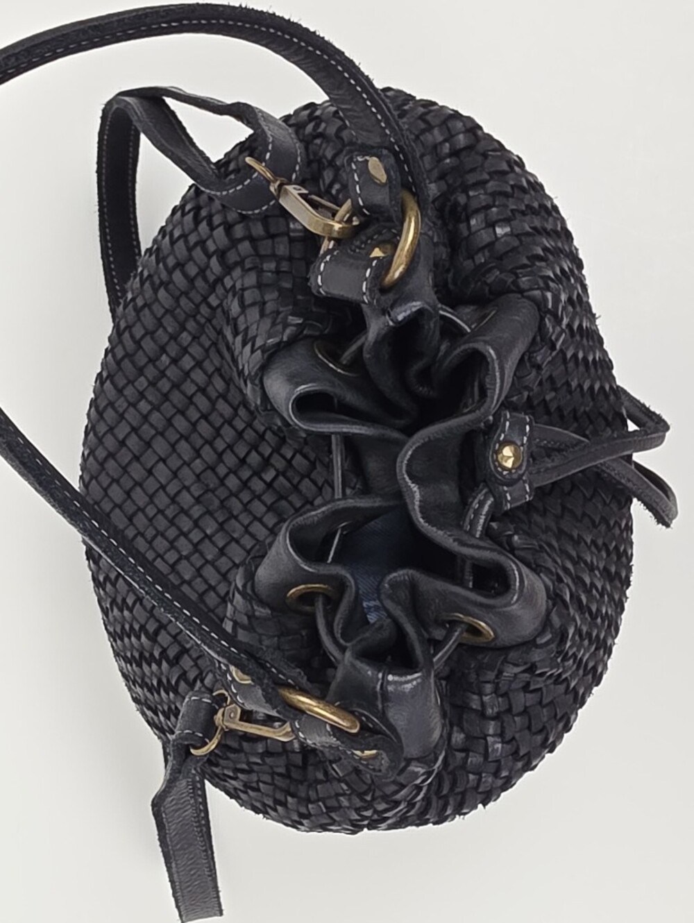 Valentina Woven Leather Bucket Purse Black - Picture 6 of 13